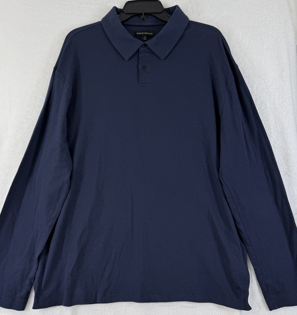 Banana Republic Polo Shirt XXL Blue 2XL Long Sleeve Mens Knit
