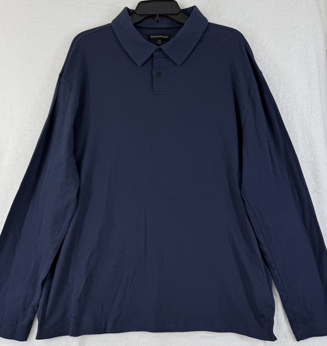 Banana Republic Polo Shirt XXL Blue 2XL Long Sleeve Mens Knit