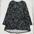 J Jill Wearever Top 2X Tunic Knit Womens Black Blue Floral 3/4 Sleeve V Back