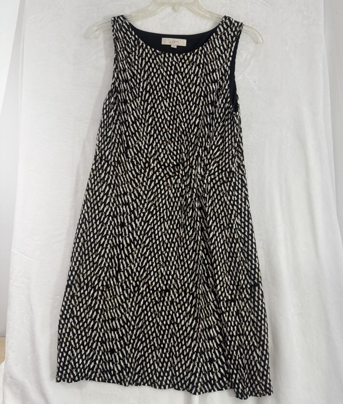 Ann Taylor Loft Dress Large Sleeveless Black Brown Print Knit Rayon Lyocell