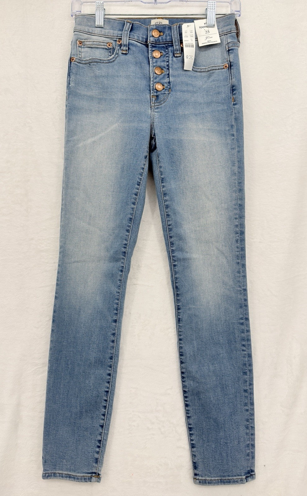 J Crew Toothpick Jeans 25 Womens Blue 9” Rise Button Fly Denim New NWT