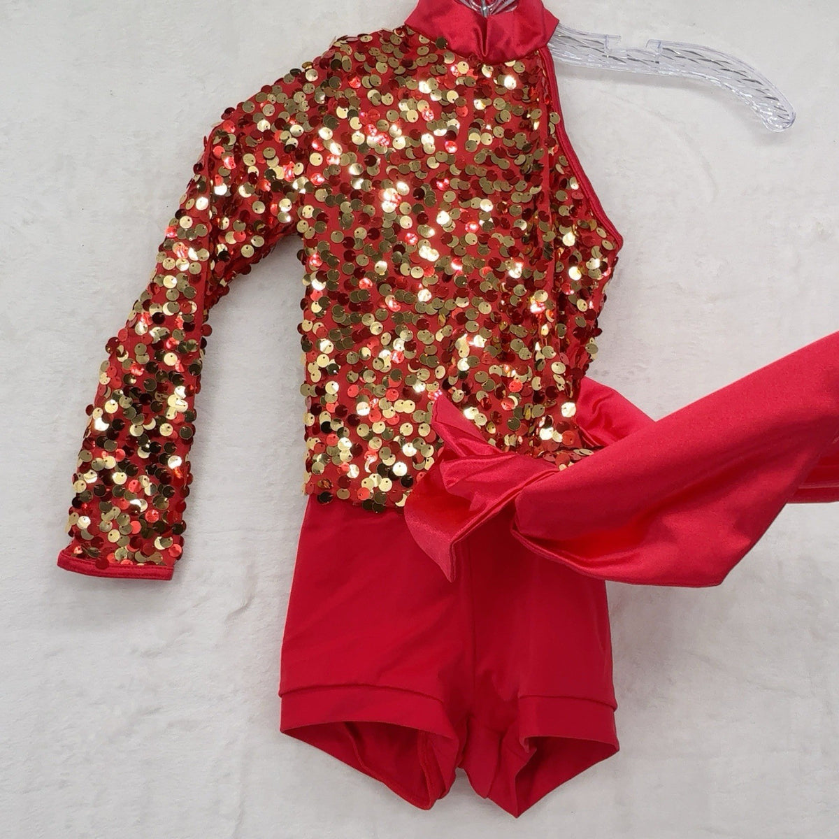 Weissman Girls Small SC Red Bright Lights Asymmetrical Biketard Dance Sequined