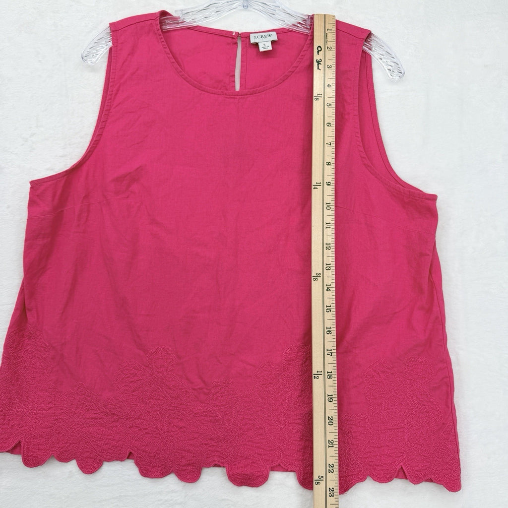 J Crew Linen Cotton Top Women Large Pink Sleeveless Embroidered