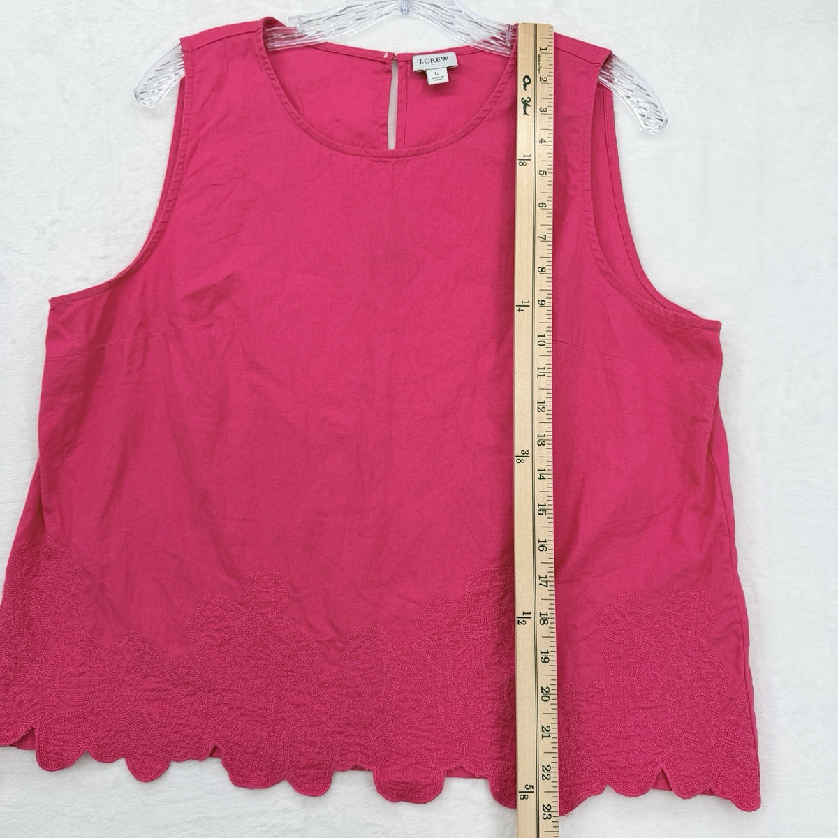J Crew Linen Cotton Top Women Large Pink Sleeveless Embroidered