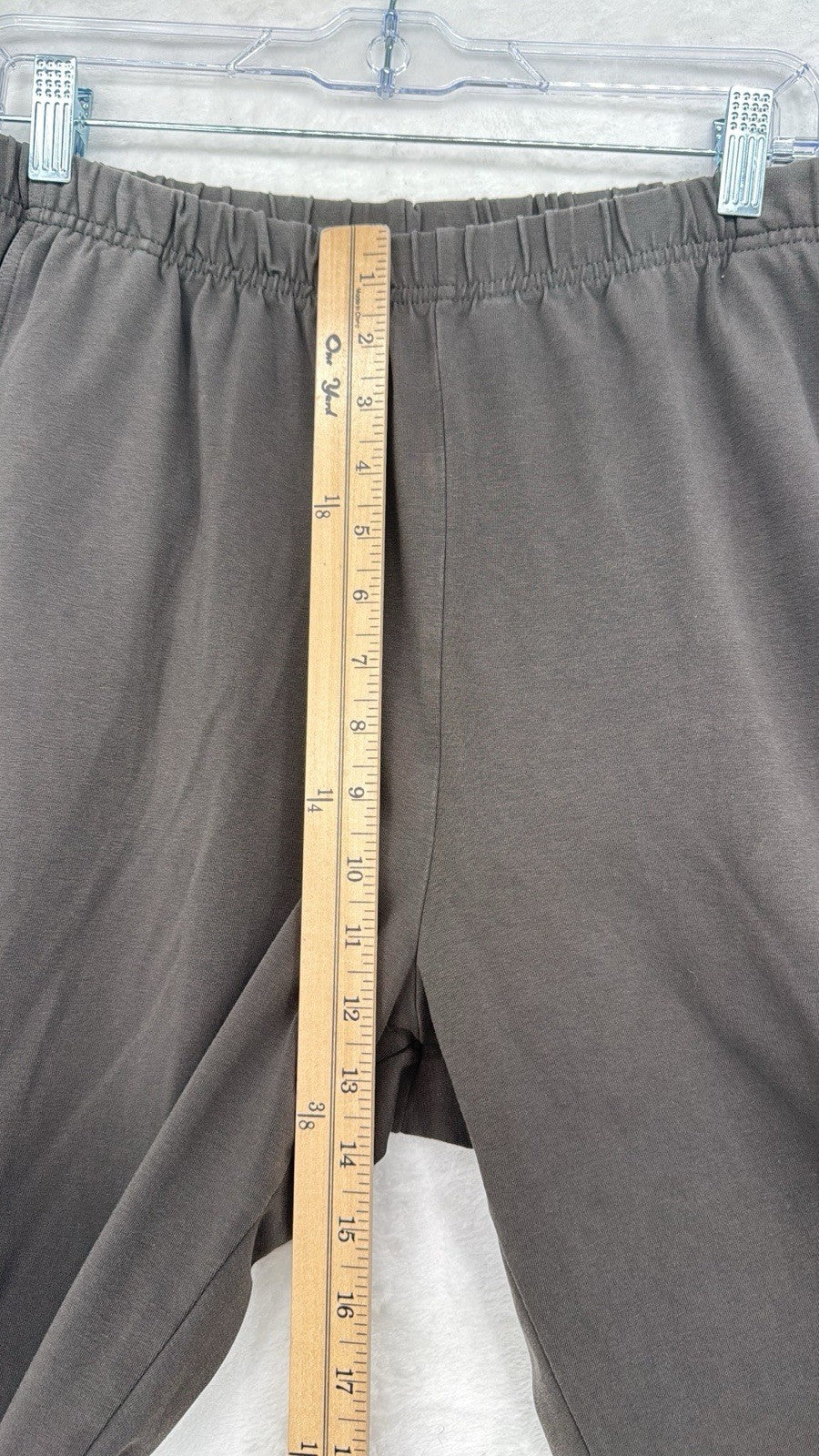 LL Bean Perfect Fit Pants Large Pull On Knit Womens Brown Gray Cotton Stretch