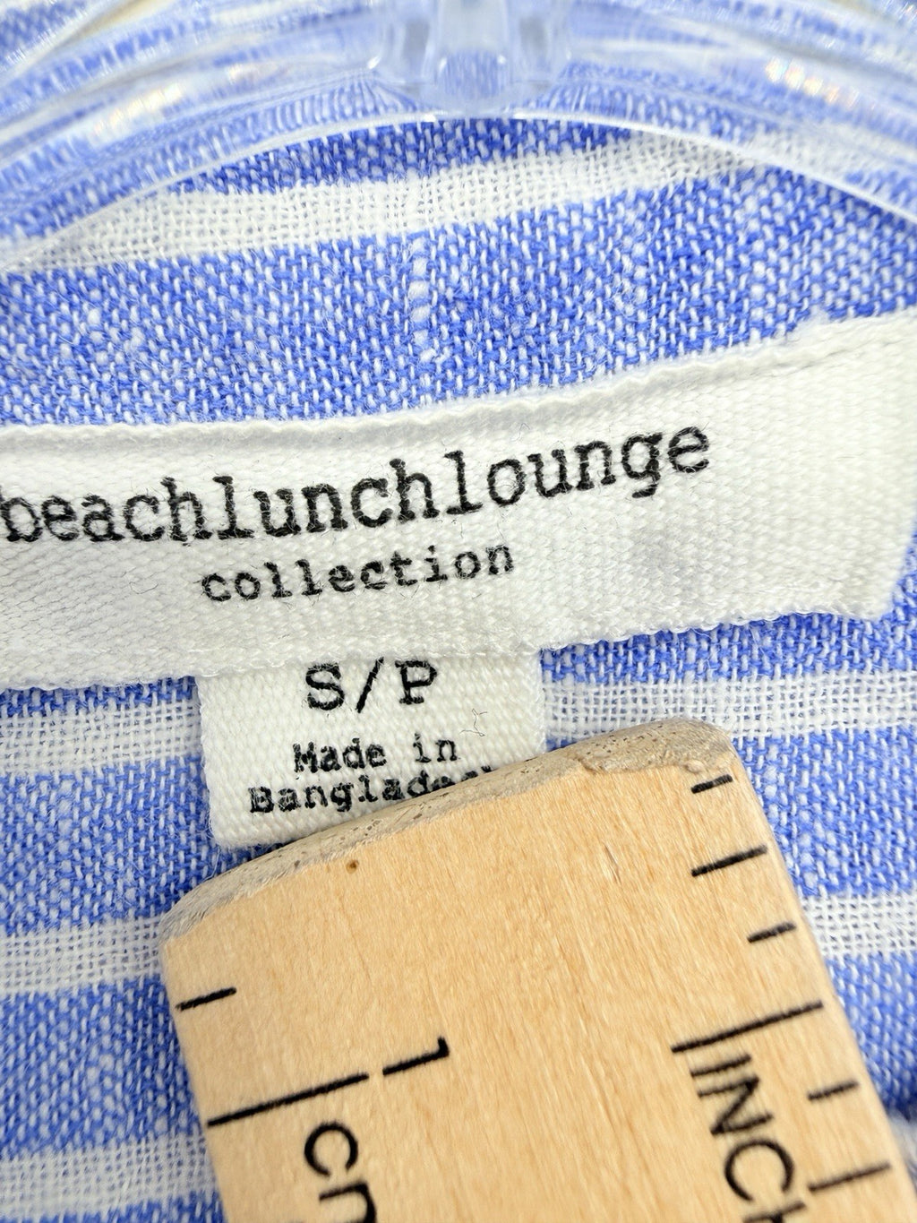 Beach Lunch Lounge Top Small Women Blue Linen Blend Short Sleeve Button Up Shirt