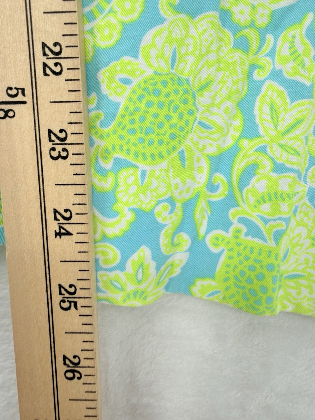 Talbots Perfect Crop Pants 12 Curvy Green Blue Print Womens Cotton Stretch