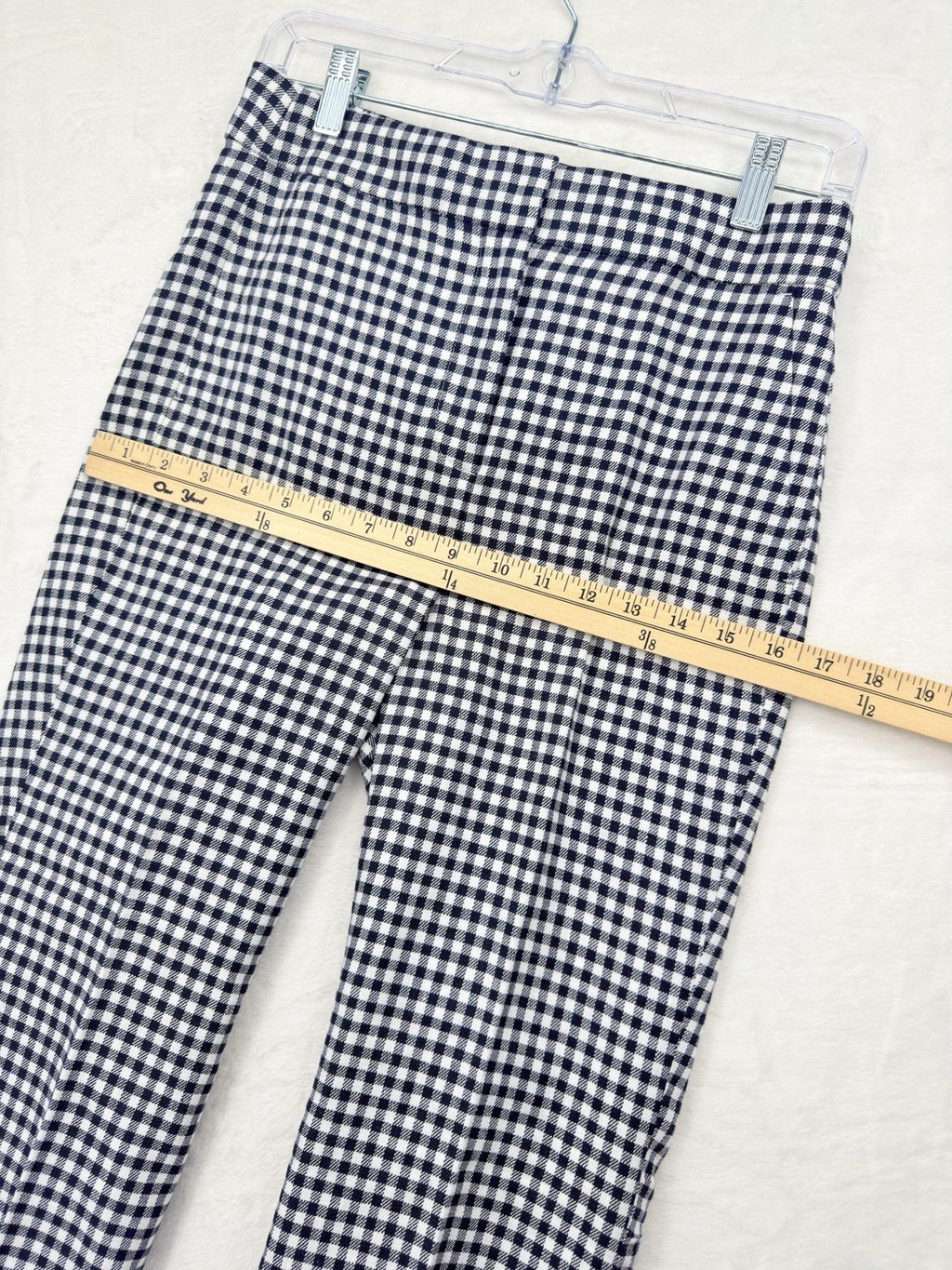 J Crew Hayden Kickout Crop Pants 0 Navy Blue Gingham Stretch Linen Womens