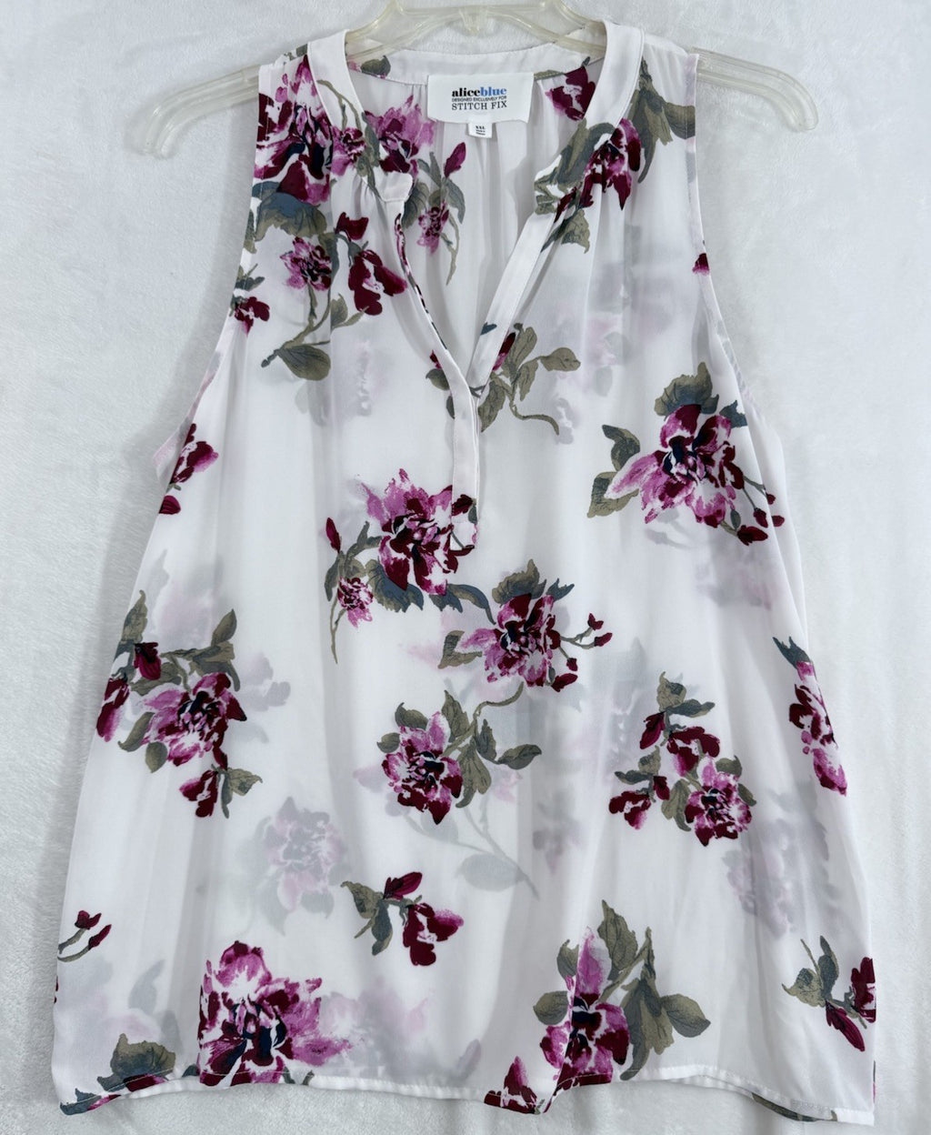 Alice Blue Top 2X Sleeveless Blouse Floral Print White Pink Womens Plus Size Top