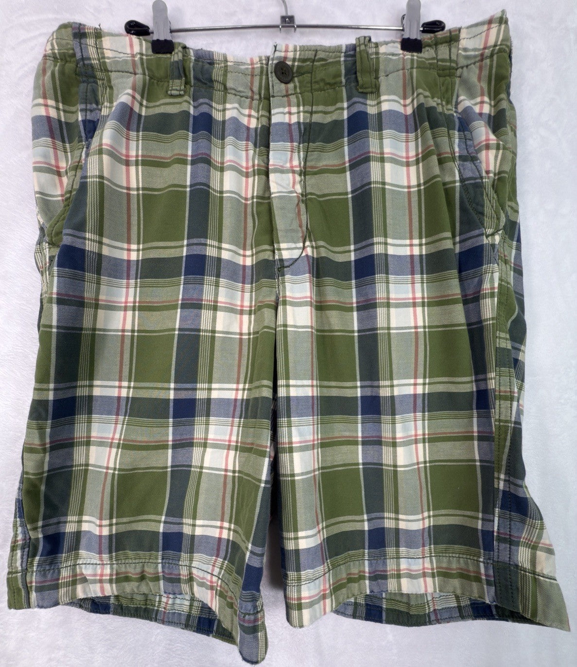 Abercrombie Fitch Shorts 36 Men’s Green Plaid Bermuda Thick Cotton 11” Inseam