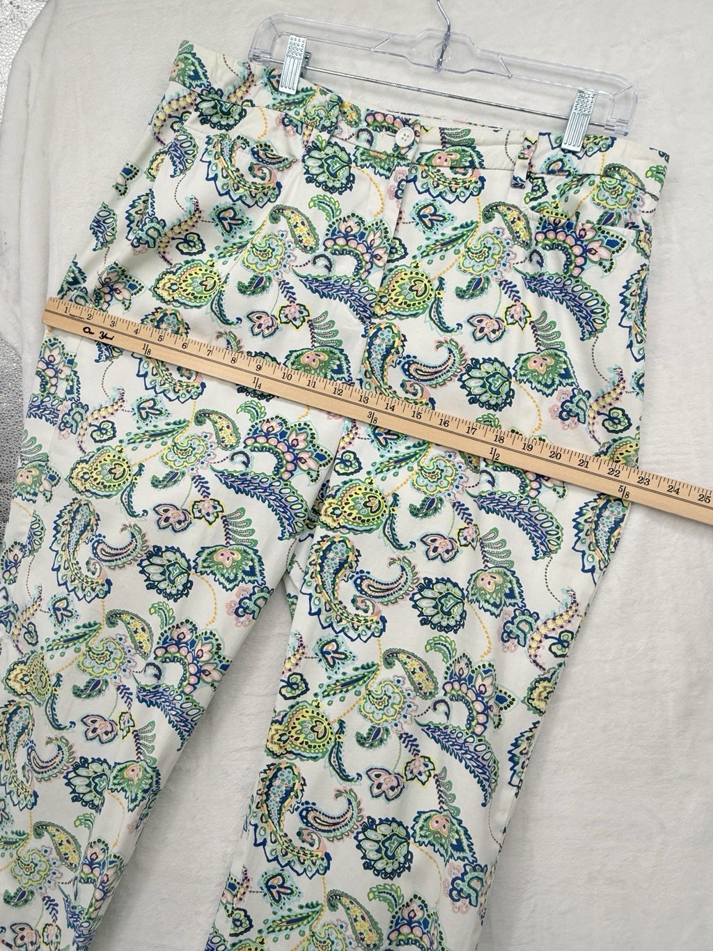 Talbots Perfect Skimmer Pants 12 Curvy White Paisley Print Womens Cropped