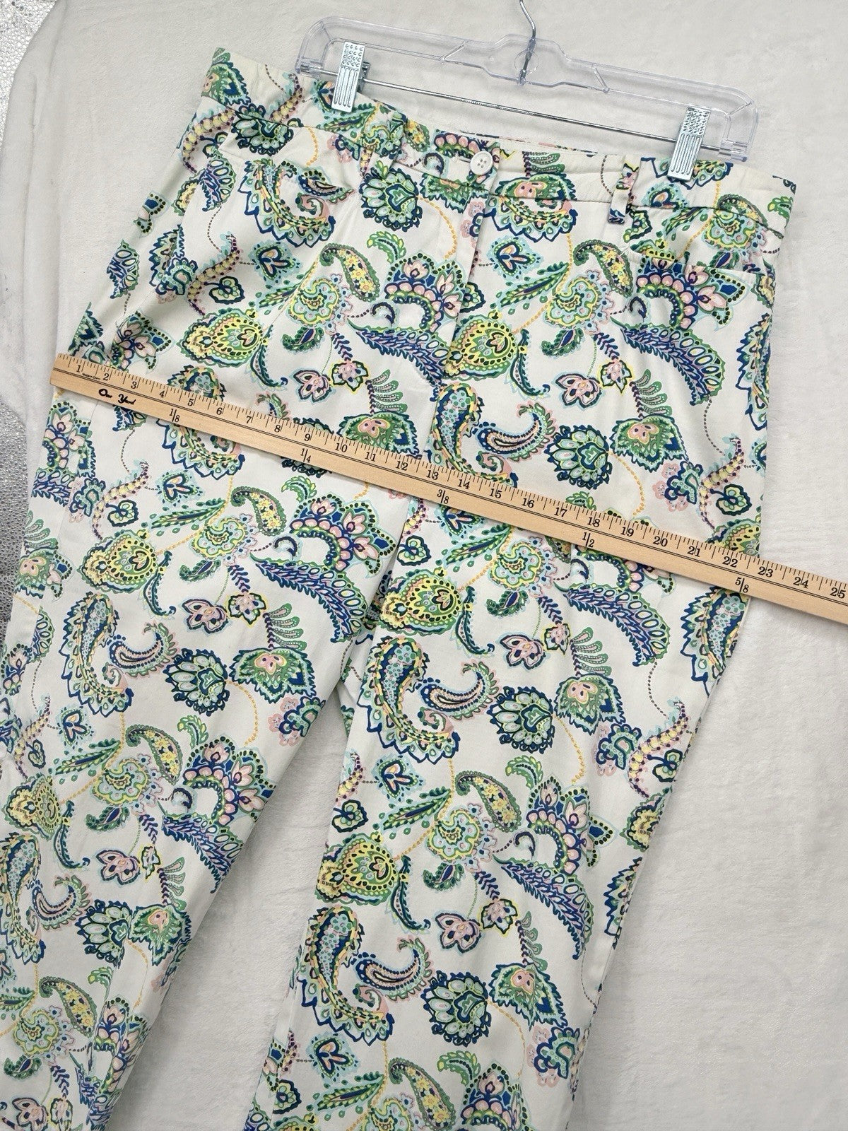 Talbots Perfect Skimmer Pants 12 Curvy White Paisley Print Womens Cropped
