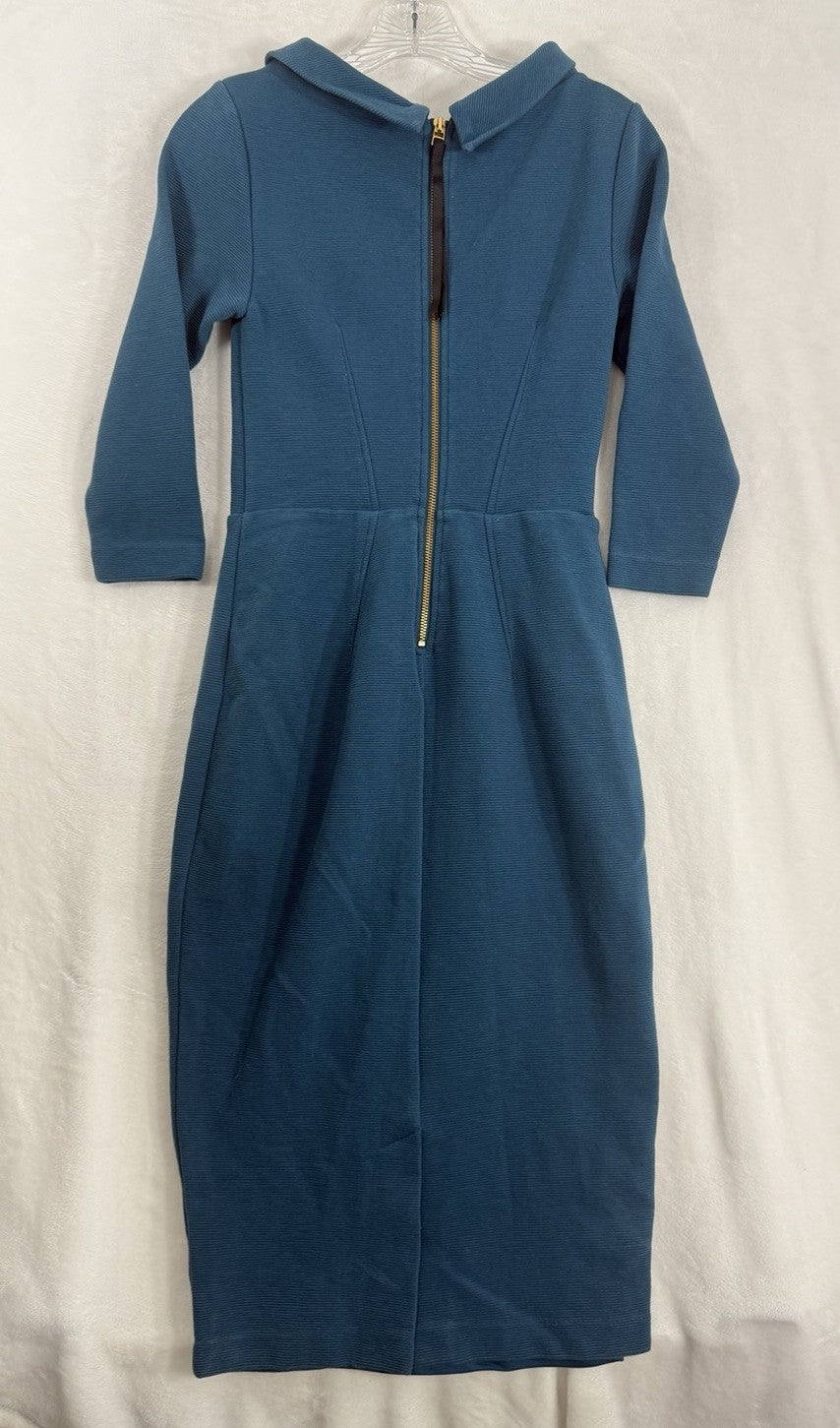 Boden Dress 8 Long Maria Boat Neck Sheath Dress Green Pencil 3/4 Sleeve Womens