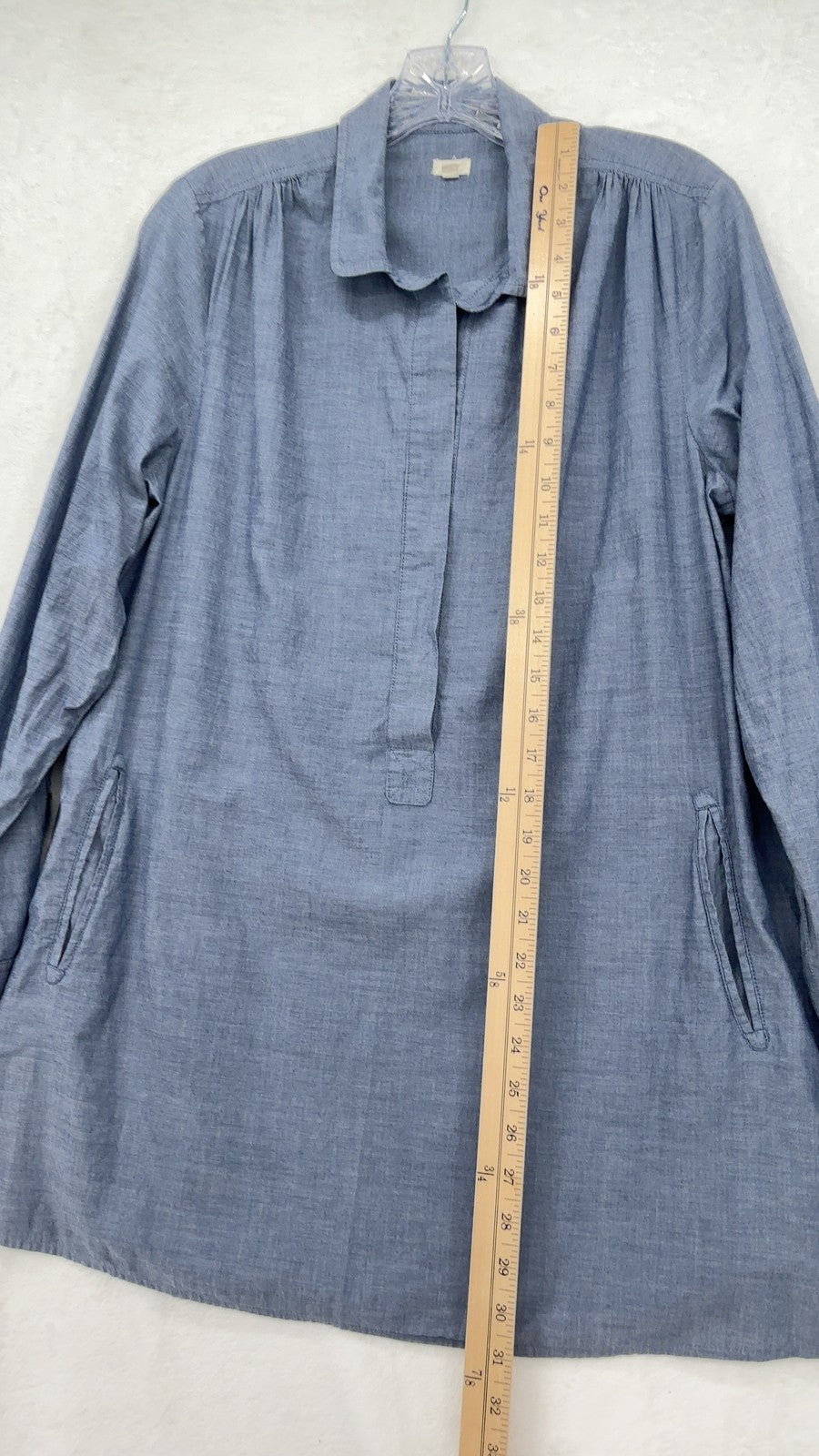 J Crew Tunic Top Medium Long Sleeve Pullover Women Blue Side Pockets Long Sleeve