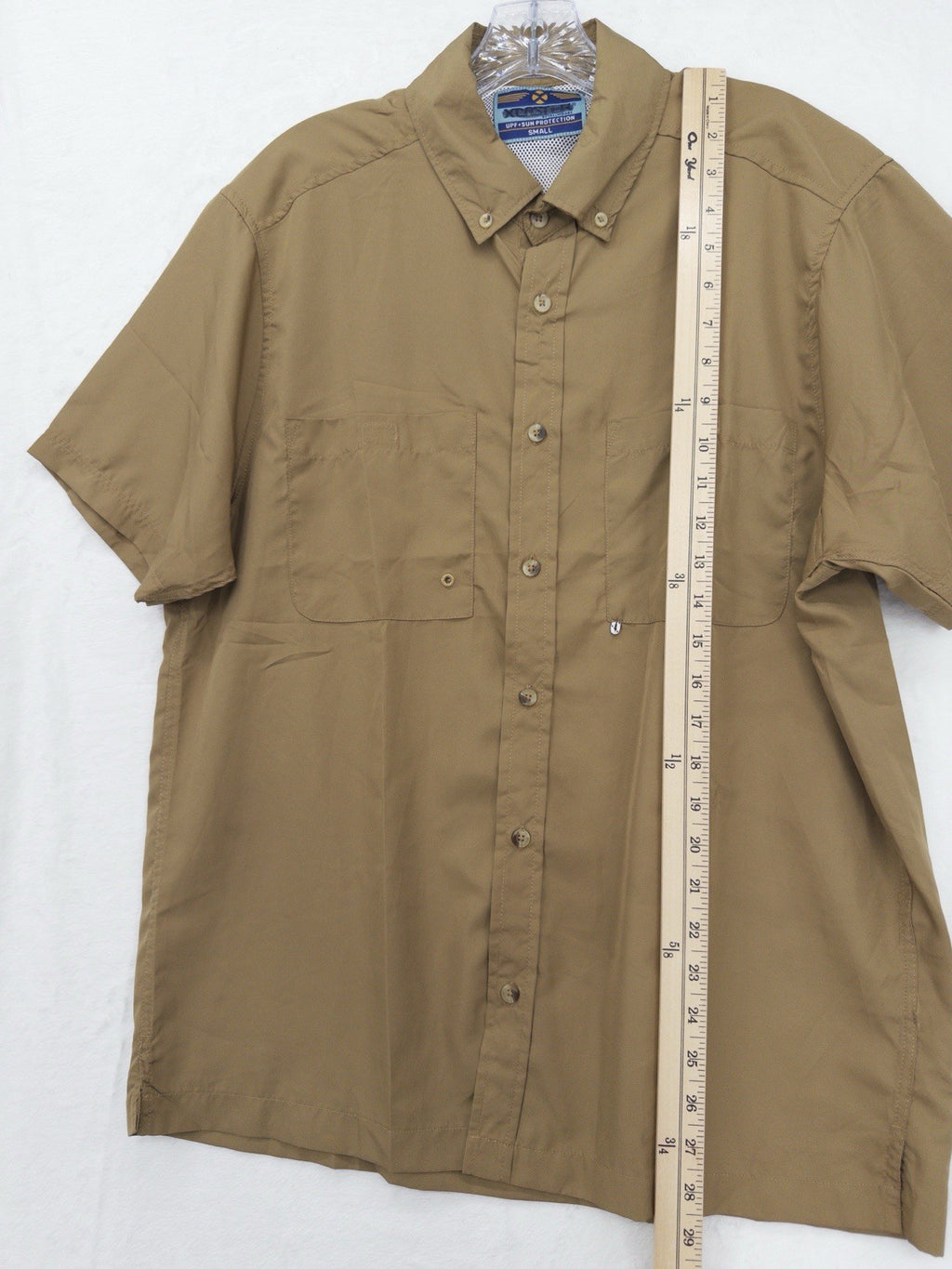 X Caster Shirt Small Brown Short Sleeve Button Up Mens XCaster Fishing UPF