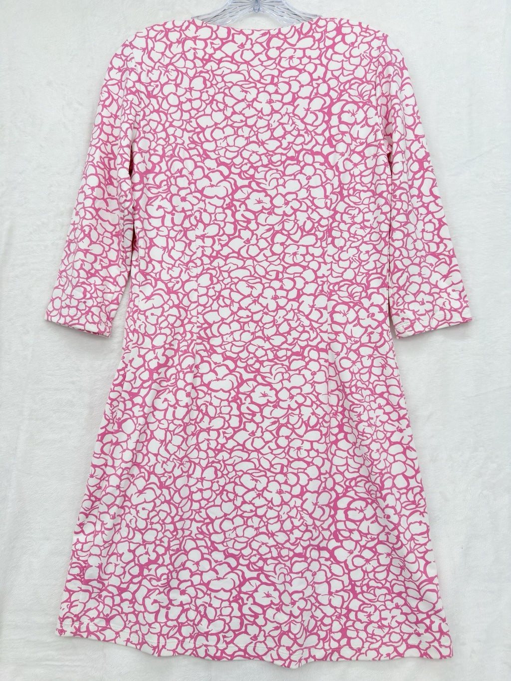 Mahi Gold Dress Small Pink Print Shift 3/4 Sleeve Nylon Stretch Womens