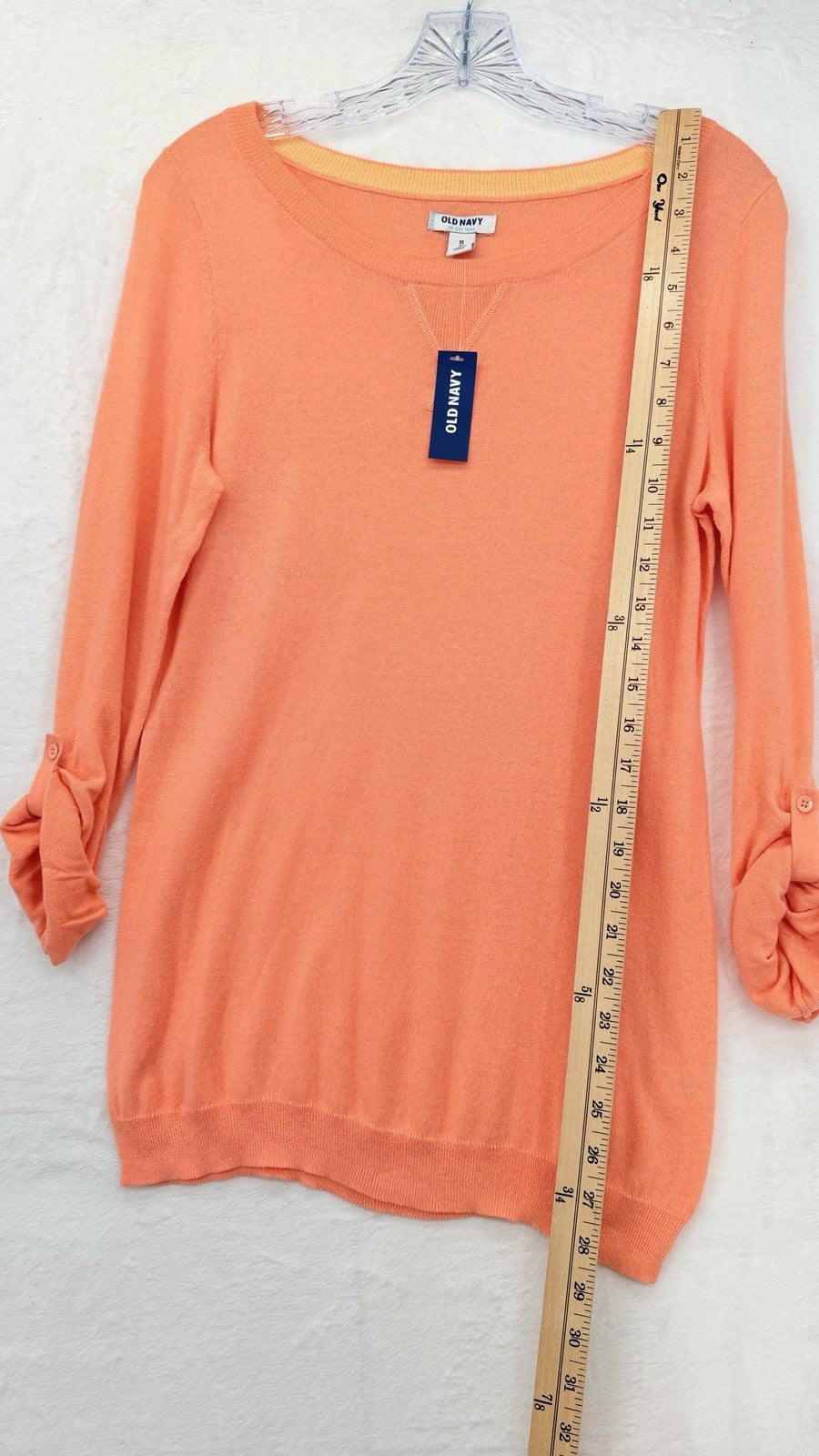 Old Navy Sweater XS Womens 100% Cotton Long Roll Tab Sleeve Orange New NWT