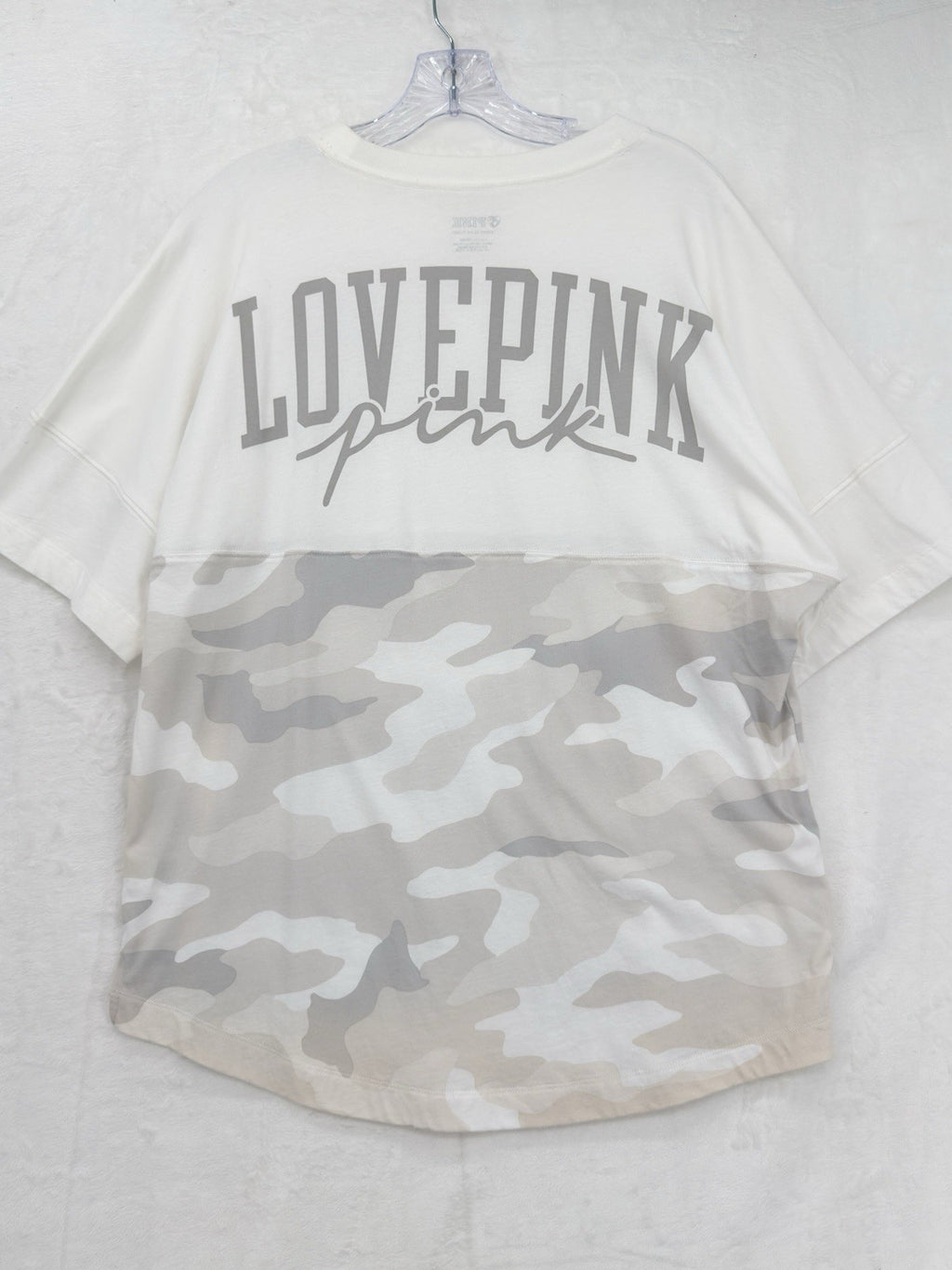 Victoria's Secret PINK Top Small Varsity Logo Camo Oversized Tee Womens New NWT