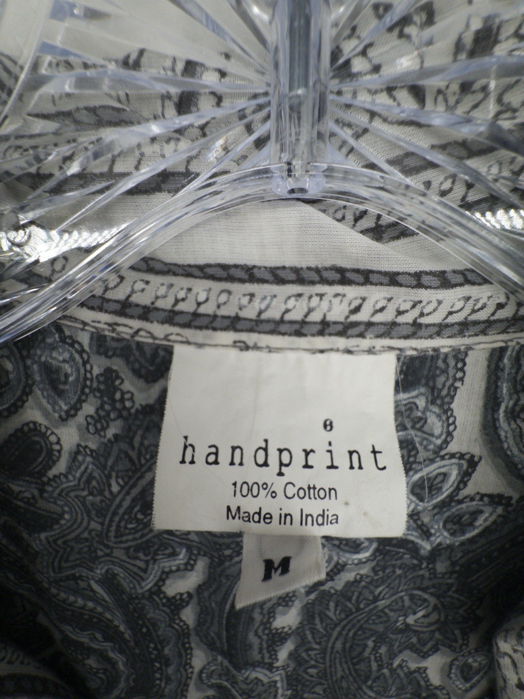 Handprint Tunic 100% Cotton Medium Women Gray Button Up Shirt Medium Boho India