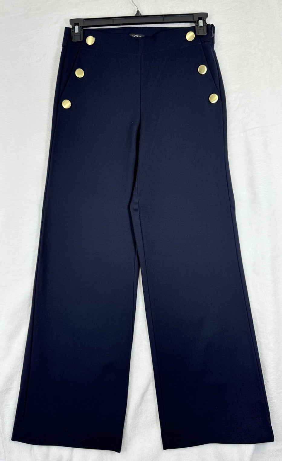 Ann Taylor Loft Pants Size 2 High Waist Trouser Navy Blue Gold Buttons Womens