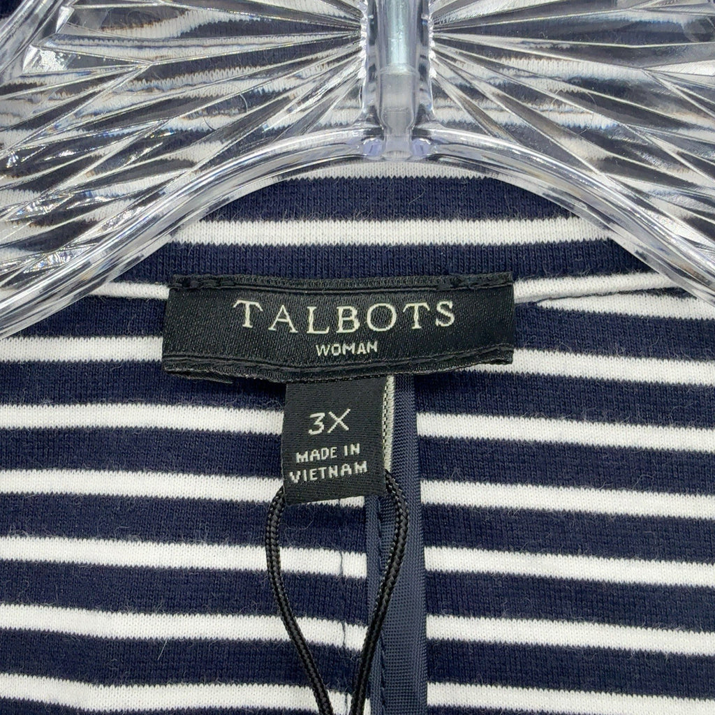Talbots 3X Blazer Jacket Knit Navy Blue White Striped Plus Size Womens