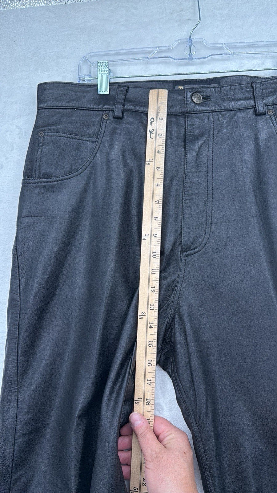 Mens Black Leather Pants 38 Motorcycle Vintage Lined Pockets