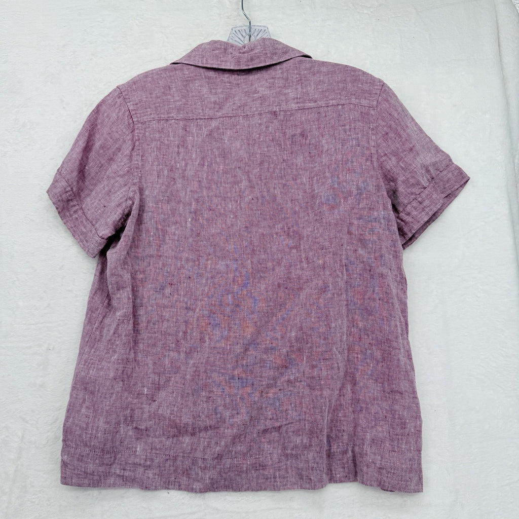 LL Bean 100% Linen Shirt Womens XS Pink Short Sleeve Button Up Top