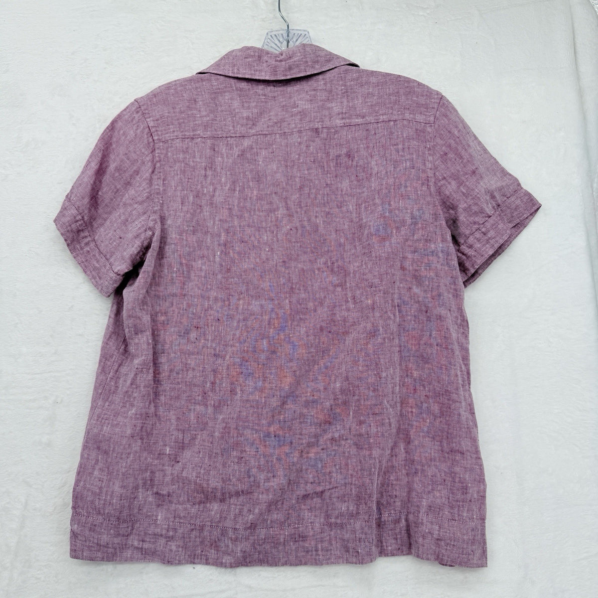 LL Bean 100% Linen Shirt Womens XS Pink Short Sleeve Button Up Top