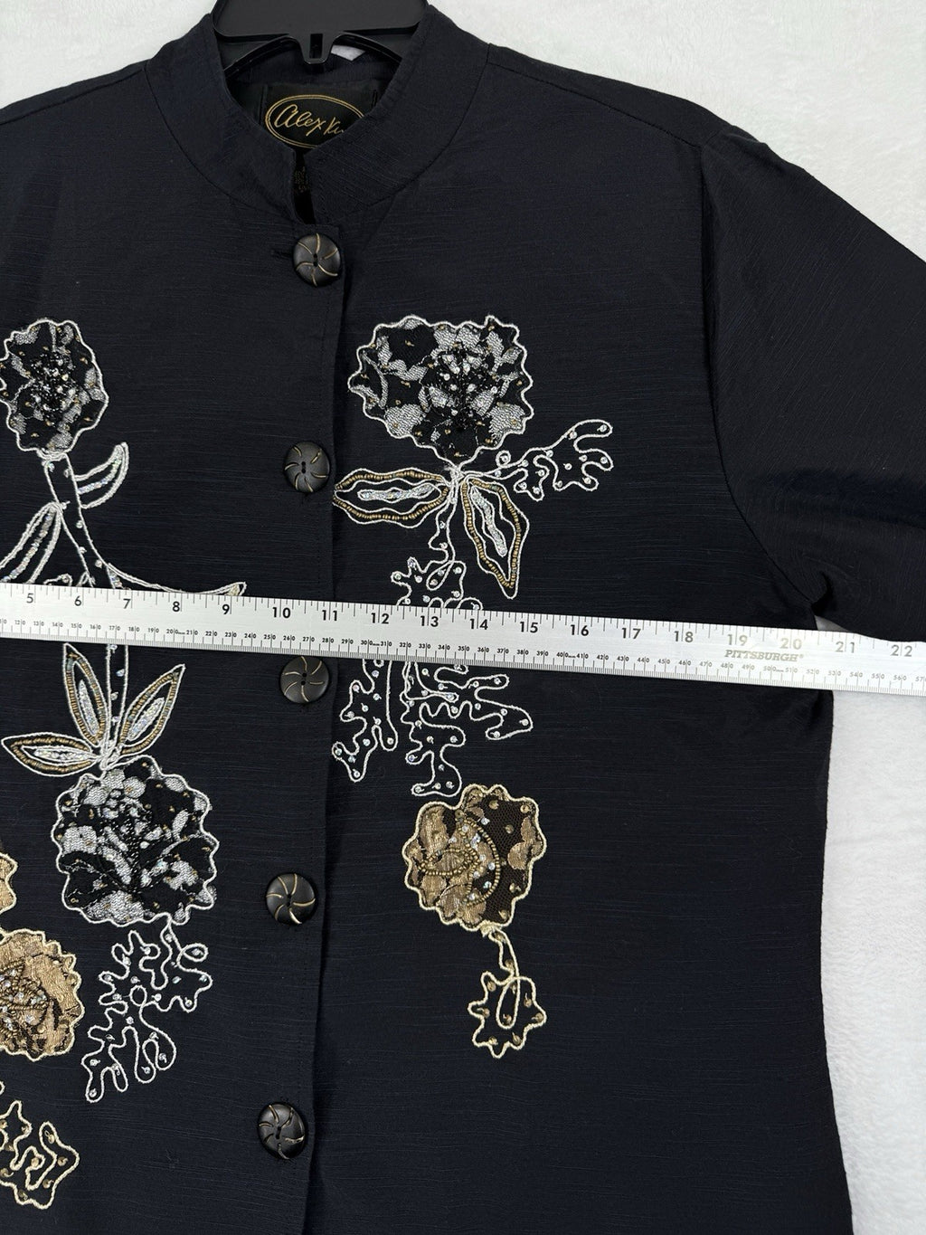 Alex Kim Jacket Medium Black Floral Sequins Beaded Embroidered Embellished Women