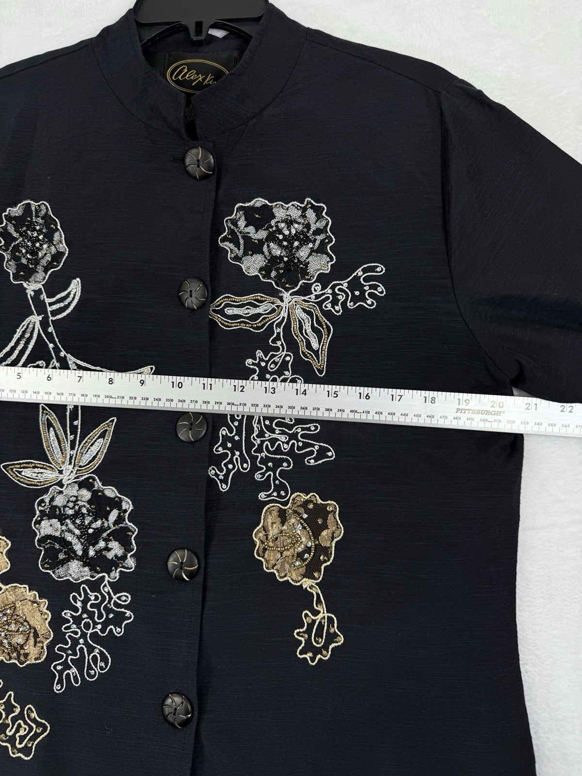 Alex Kim Jacket Medium Black Floral Sequins Beaded Embroidered Embellished Women