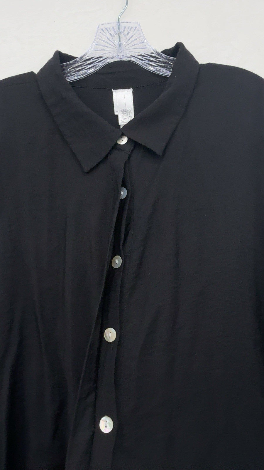 Marla Wynne 1X Top Black Dolman Lagenlook  Art To Wear Button Down Shirt Womens