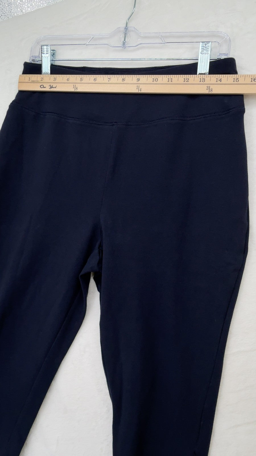 T by Talbots Leggings Capri Pants Large Petite Womens Navy Blue Snap Hem Knit