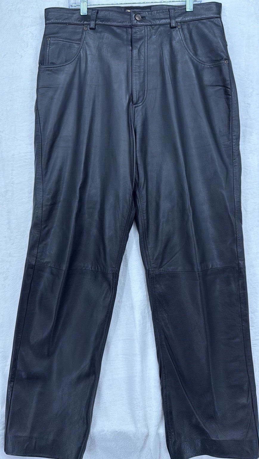 Mens Black Leather Pants 38 Motorcycle Vintage Lined Pockets