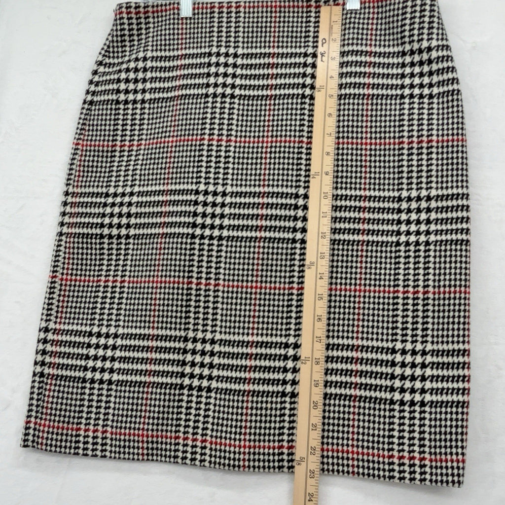 Talbots Skirt Size 12 Houndstooth Plaid Wool Blend Black Red Pencil A Line