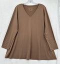 Susan Graver Top Large Petite Liquid Knit Top Womens LP Brown Long Sleeve V Neck