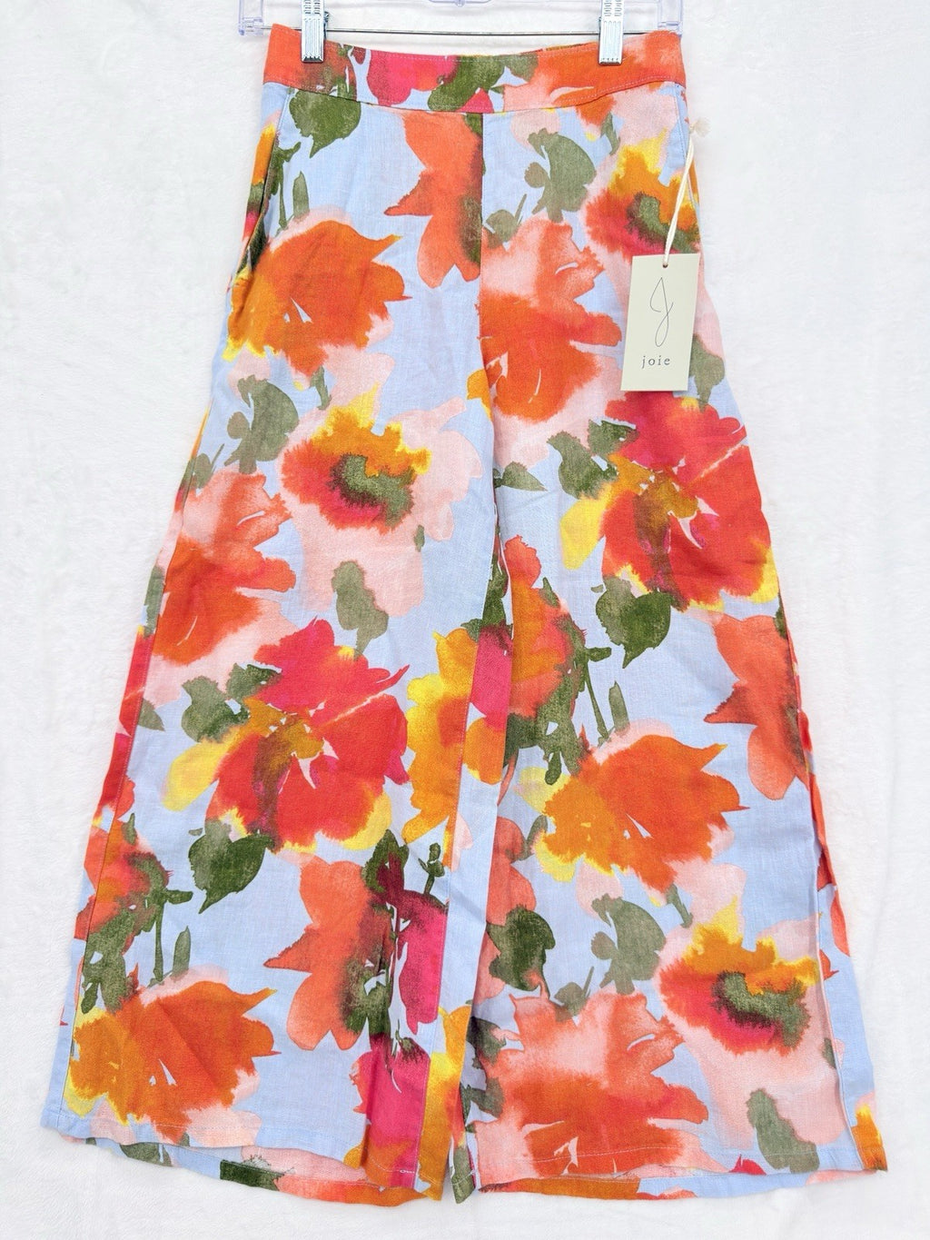 Joie Wide Leg Linen Pants XS Cropped Floral Print Pull On Womens New NWT