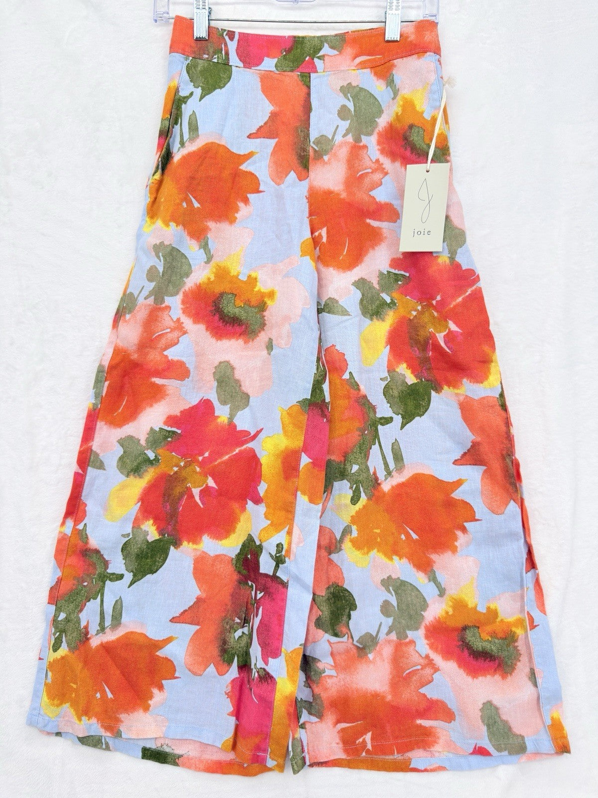 Joie Wide Leg Linen Pants XS Cropped Floral Print Pull On Womens New NWT