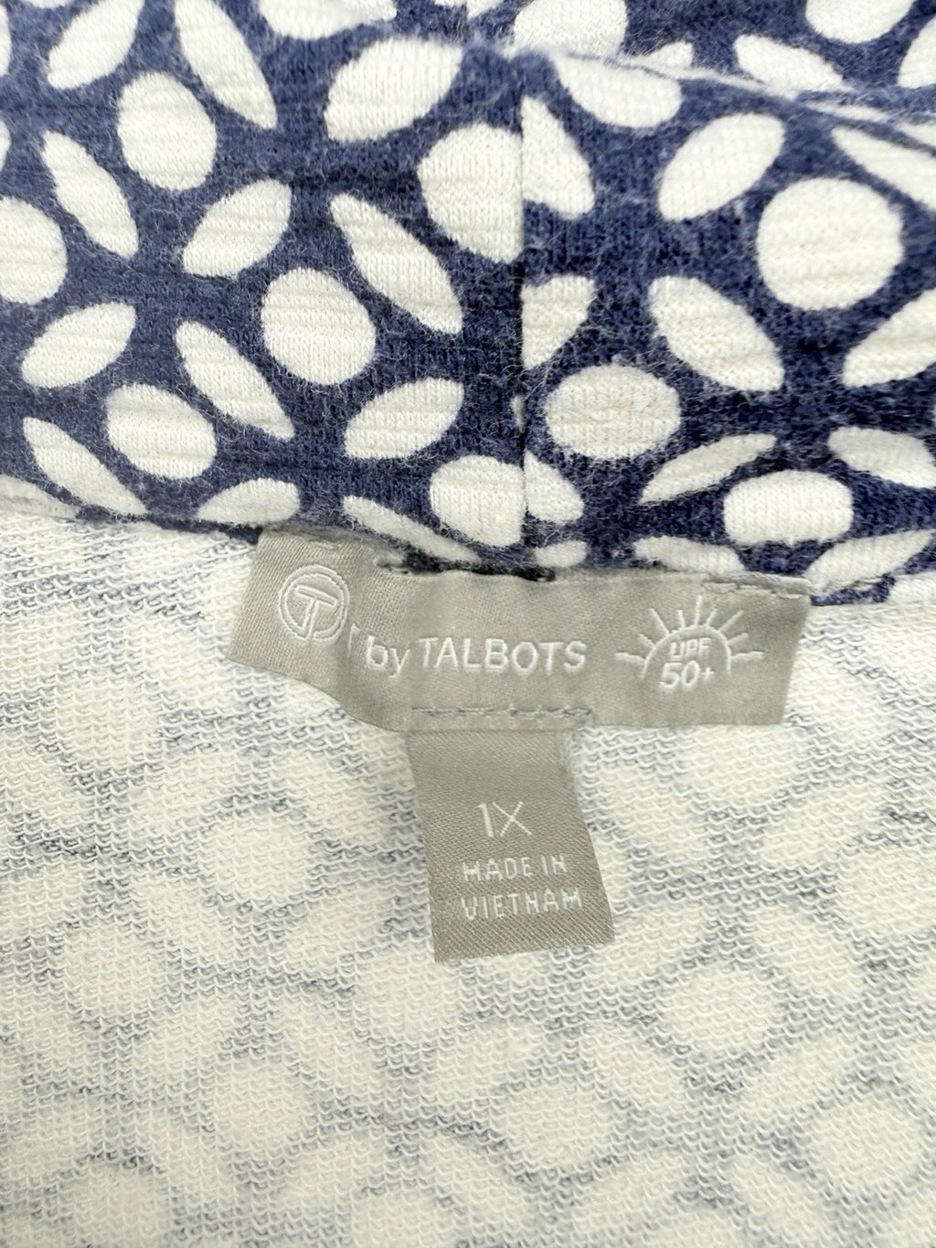 T By Talbots Top 1X Blue Print Pullover Cowl Neck Sweatshirt Womens