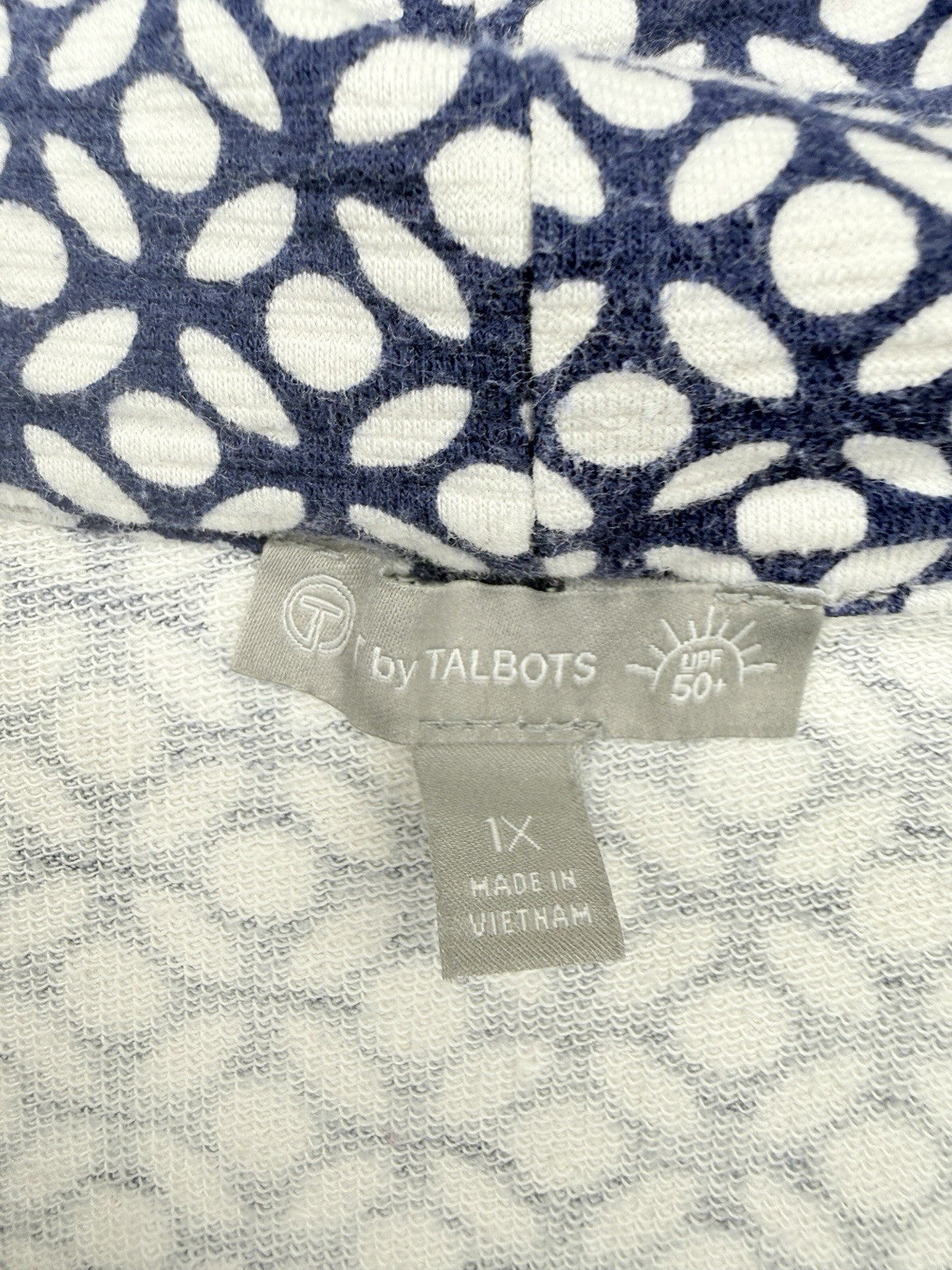 T By Talbots Top 1X Blue Print Pullover Cowl Neck Sweatshirt Womens