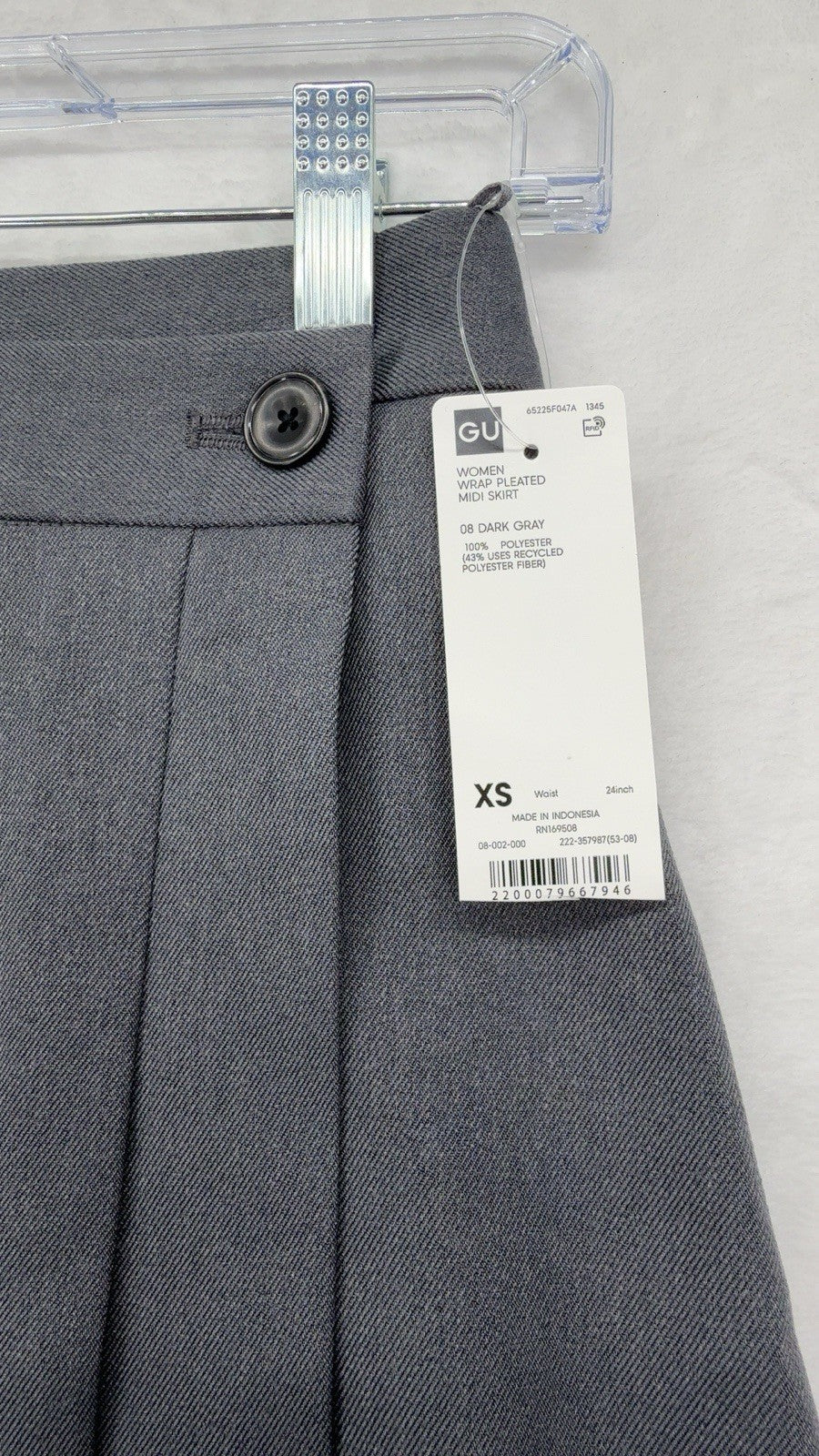 GU Wrap Pleated Midi Skirt XS Women Gray Uniqlo Dark Academia Hipster New NWT
