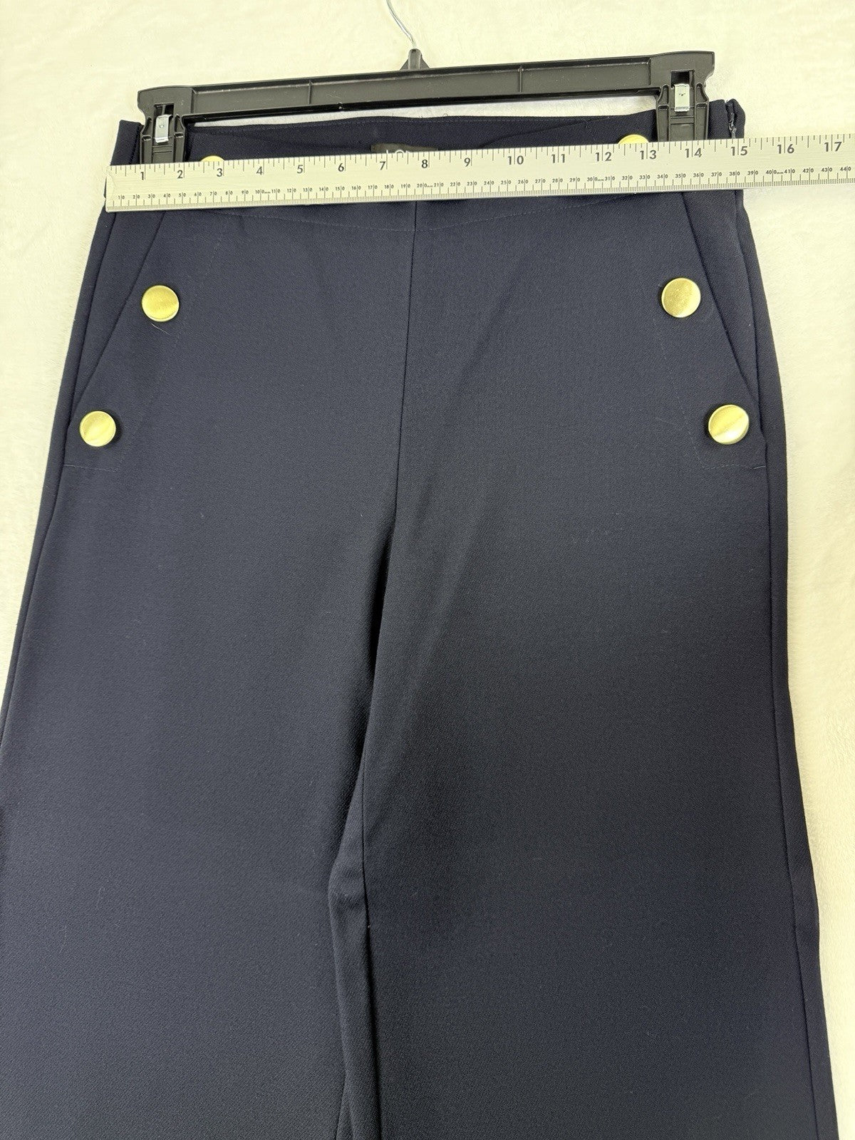 Ann Taylor Loft Pants Size 2 High Waist Trouser Navy Blue Gold Buttons Womens