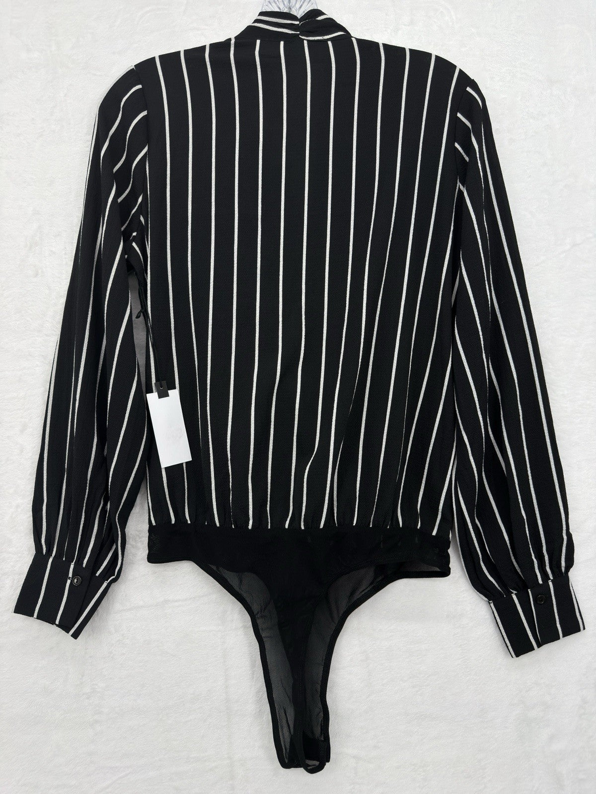 ASTR The Label Top Small Long Sleeve Bodysuit Faux Wrap Black Blouse Women New N