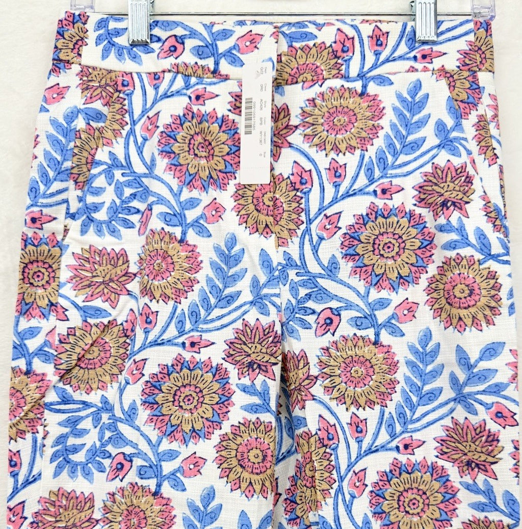J Crew Hayden Pants 0 Block Floral Print High Rise Blue Pink Womens New NWT