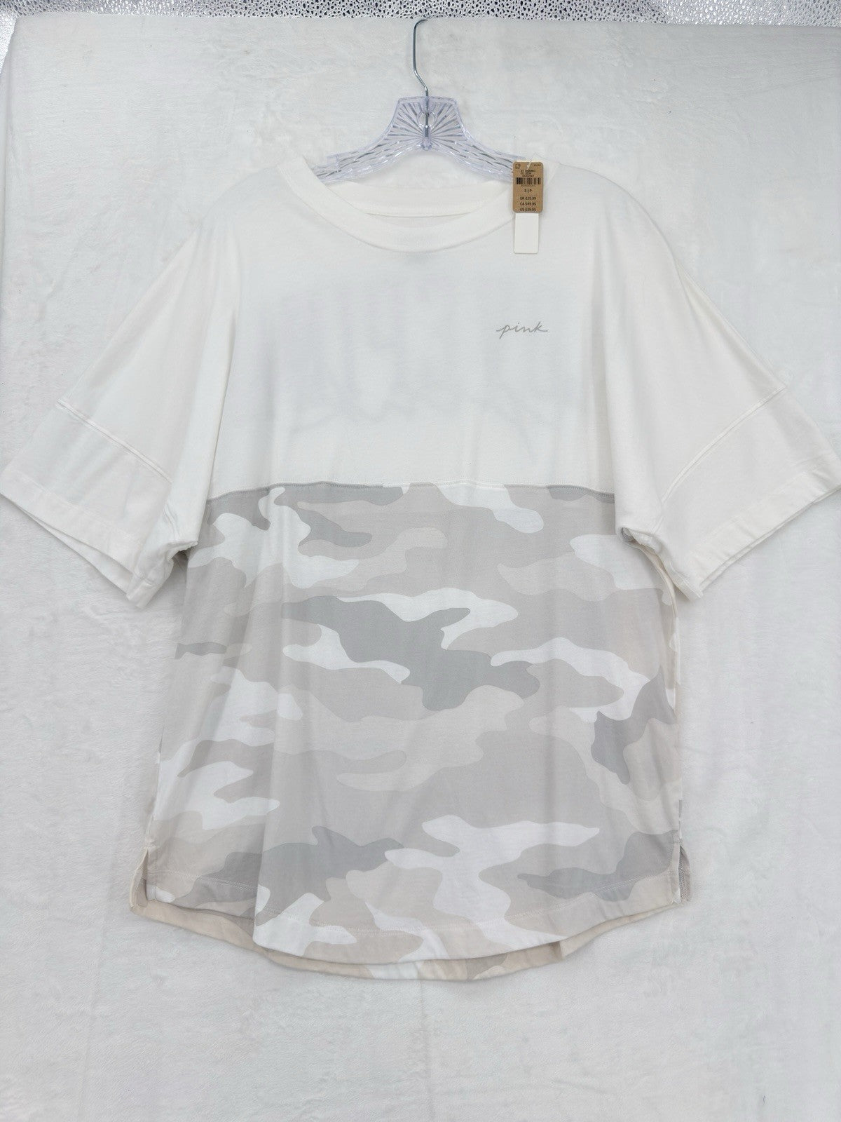 Victoria's Secret PINK Top Small Varsity Logo Camo Oversized Tee Womens New NWT