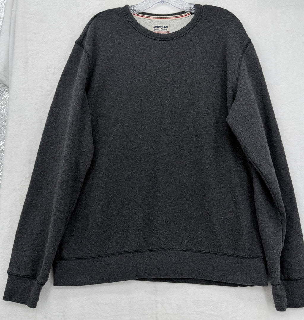 Lands End Serious Sweats Sweatshirt Mens Large Gray Crew Neck Pullover