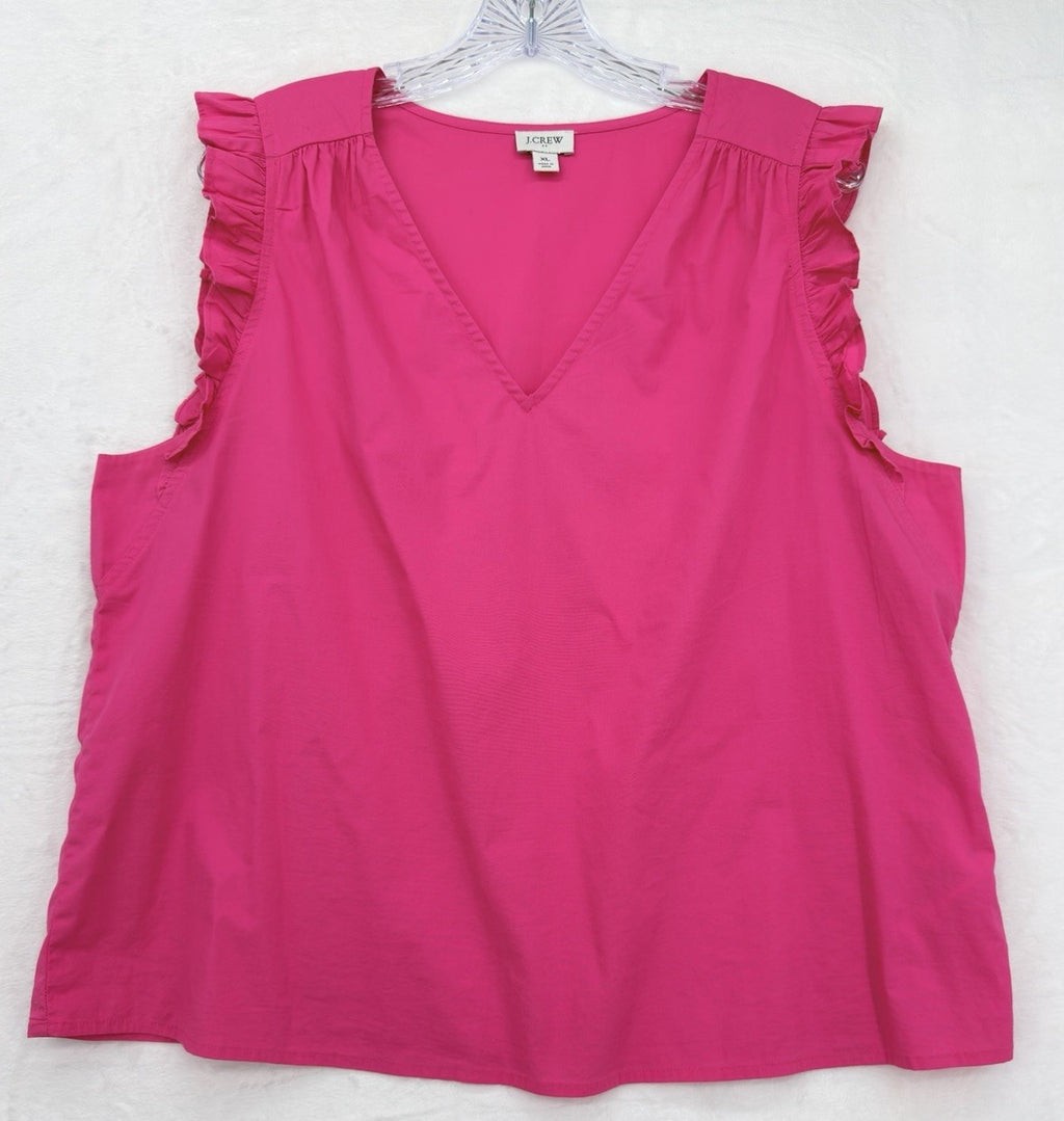 J Crew Sleeveless Top XL Bright Pink Cotton Ruffle Sleeve Womens