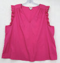J Crew Sleeveless Top XL Bright Pink Cotton Ruffle Sleeve Womens