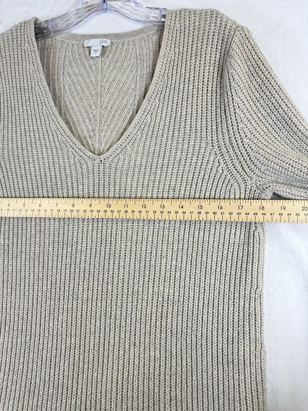 J Jill Sweater Small Wool Blend Beige Long Sleeve V Neck Tops Tunic Womens