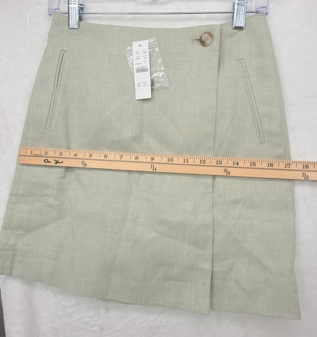 J Crew Wrap Mini Skirt 0 Womens Linen Stretch Short Light Sage Green New NWT