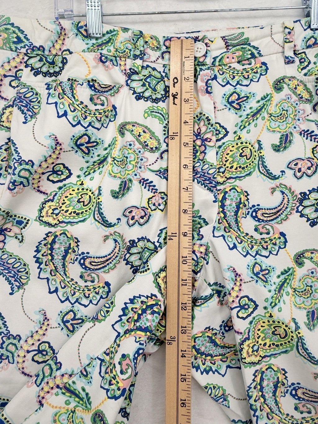 Talbots Perfect Skimmer Pants 12 Curvy White Paisley Print Womens Cropped